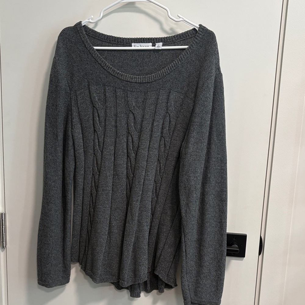 Kim Rogers Gray Cable Knit Scoop Neck Tunic Sweater